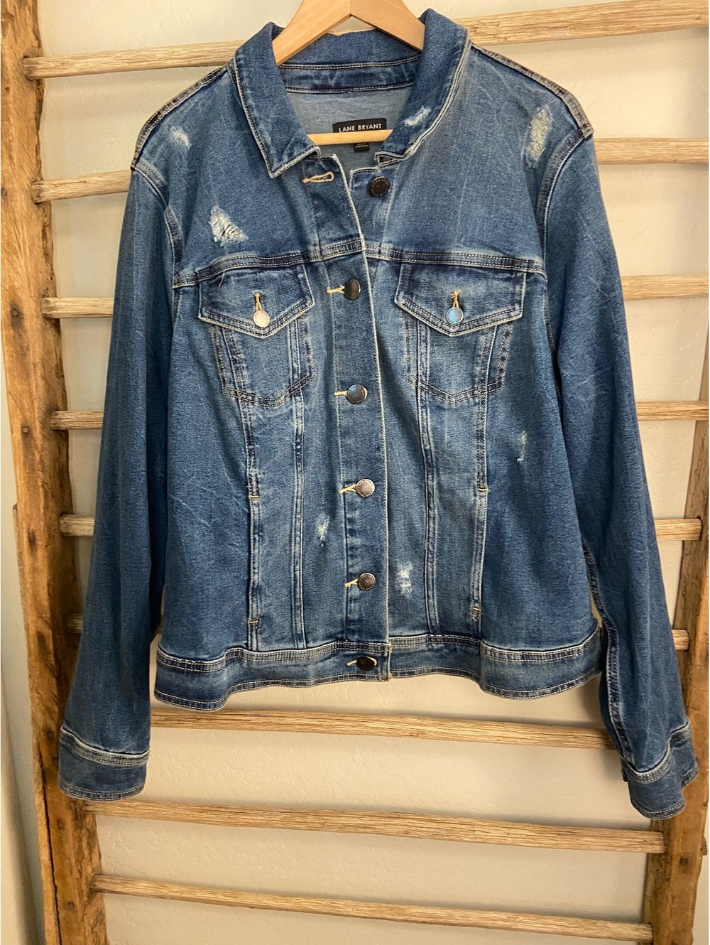 Lane Bryant Women's Denim Jacket Size 20 Distressed Blue Jean Jacket